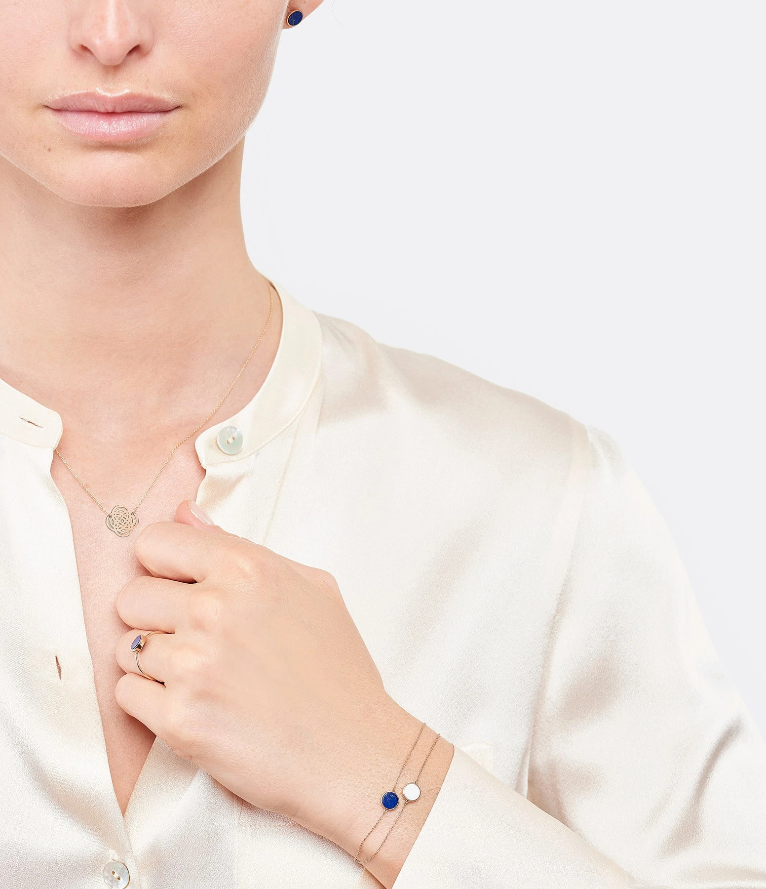 Ginette NY Bracelet Ever Mini Disc Or Rose Agate Blanche 2 Ginette NY Bracelet Ever Mini Disc Or Rose Agate Blanche – Image 2