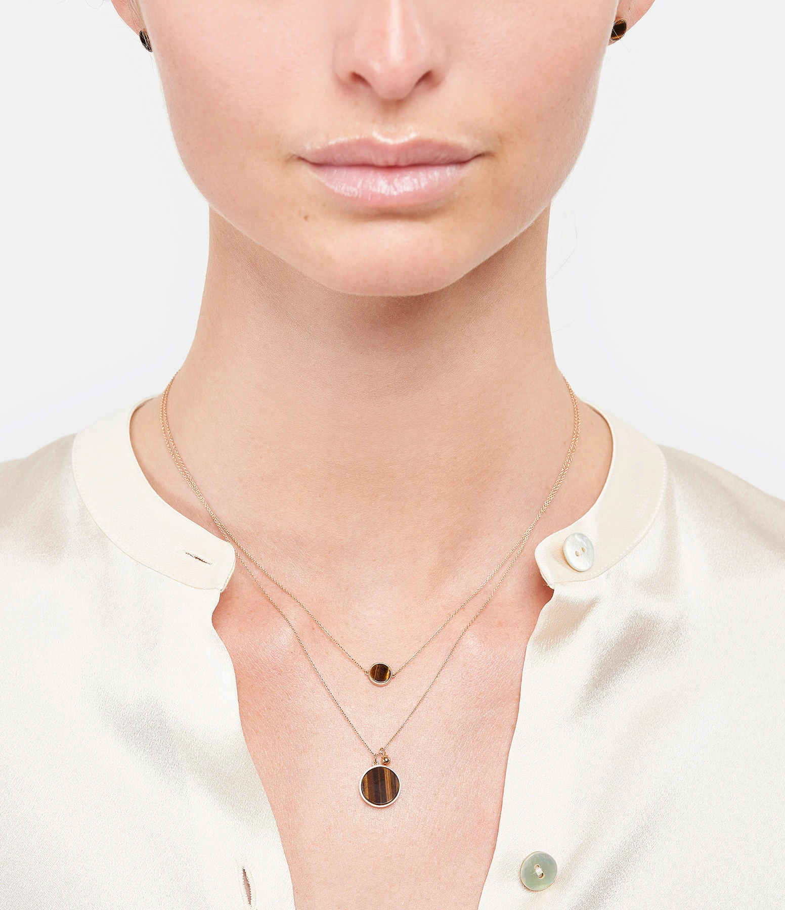 Ginette NY Collier Ever Disc Œil De Tigre Or Rose 2 Ginette NY Collier Ever Disc Œil De Tigre Or Rose – Image 2