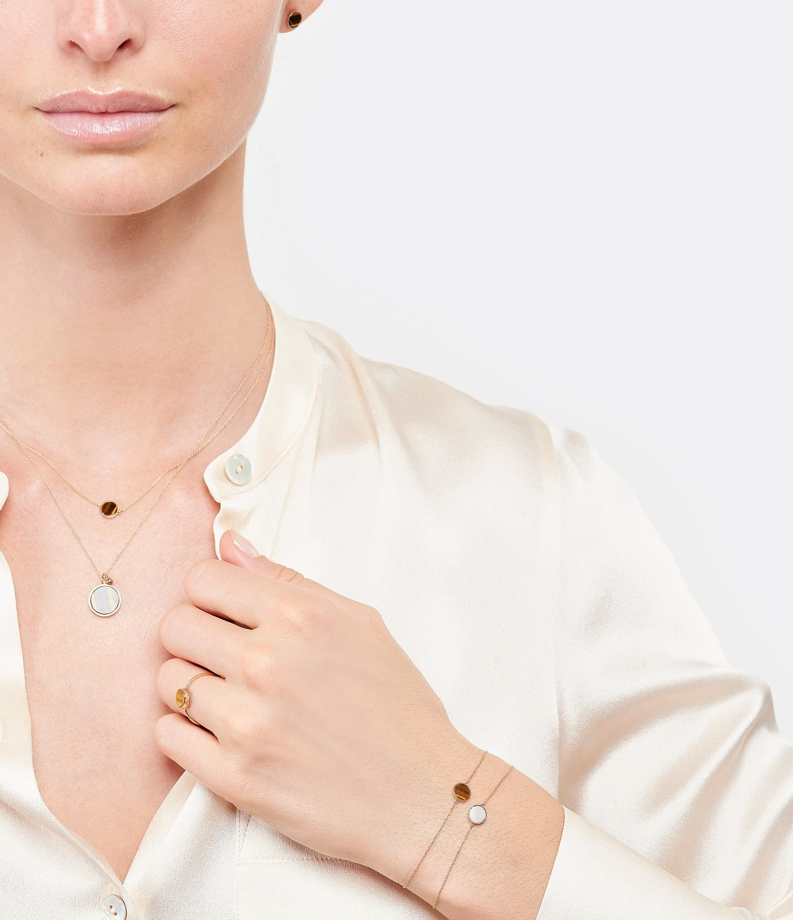 Ginette NY Bracelet Ever Mini Disc Or Rose Œil De Tigre 2 Ginette NY Bracelet Ever Mini Disc Or Rose Œil De Tigre – Image 2