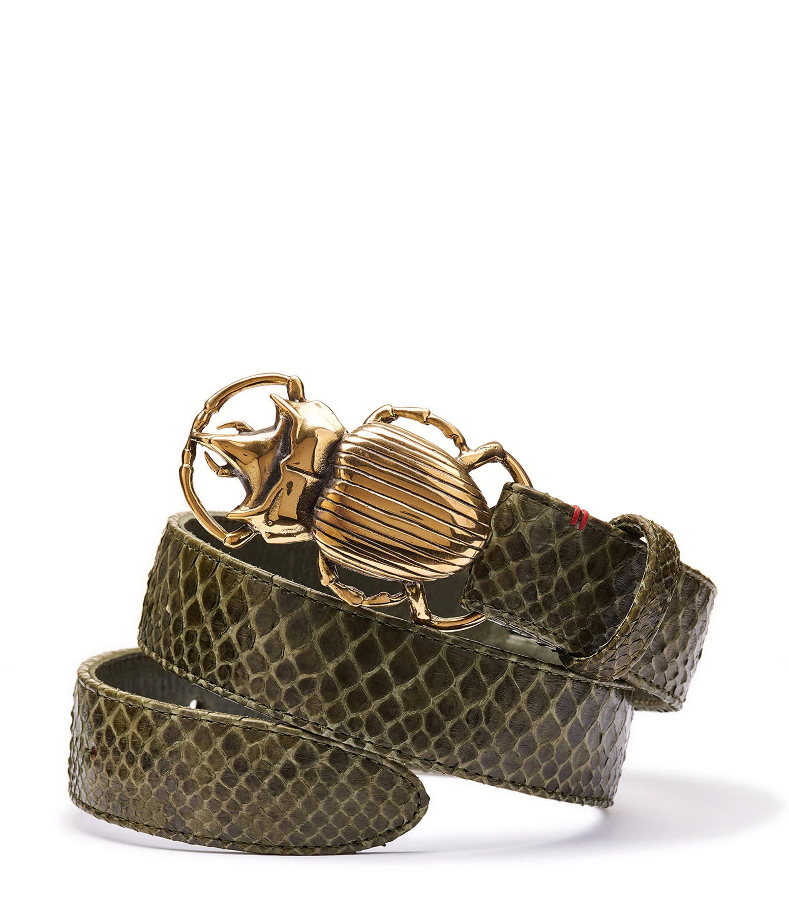 Claris Virot Ceinture Scarabée Python Kaki Doré 1 Claris Virot Ceinture Scarabée Python Kaki Doré