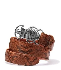 Claris Virot Ceinture Scarabée Python Moka Argenté