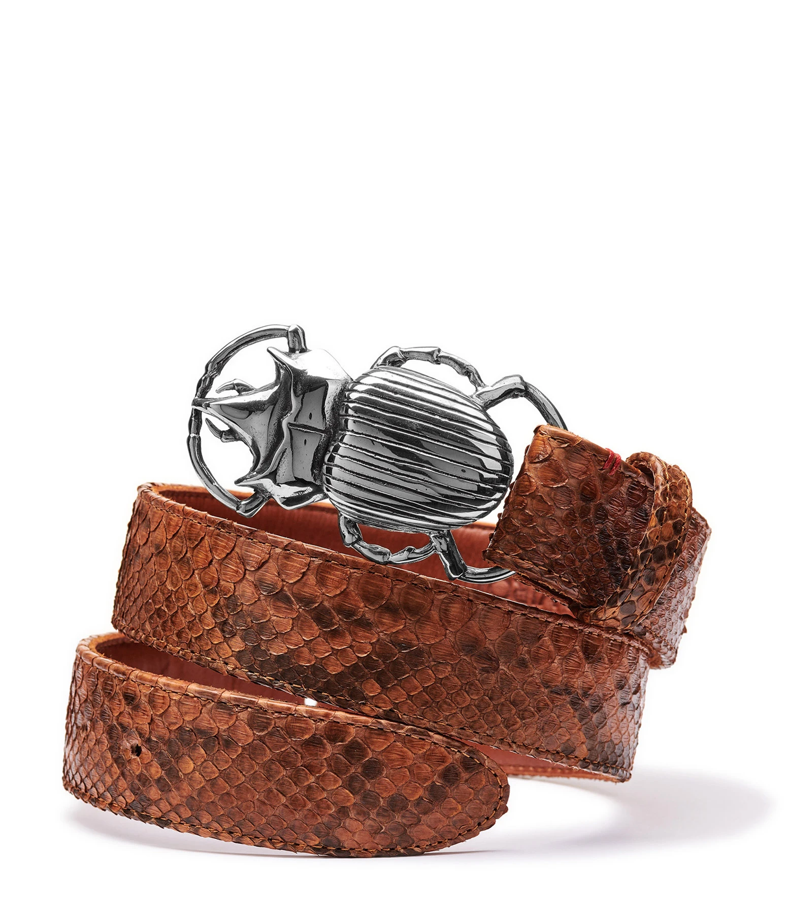 Claris Virot Ceinture Scarabée Python Moka Argenté 1 Claris Virot Ceinture Scarabée Python Moka Argenté