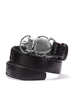 Claris Virot Ceinture Scarabée Python Noir Argenté