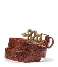 Claris Virot Ceinture Serpent Python Moka Doré