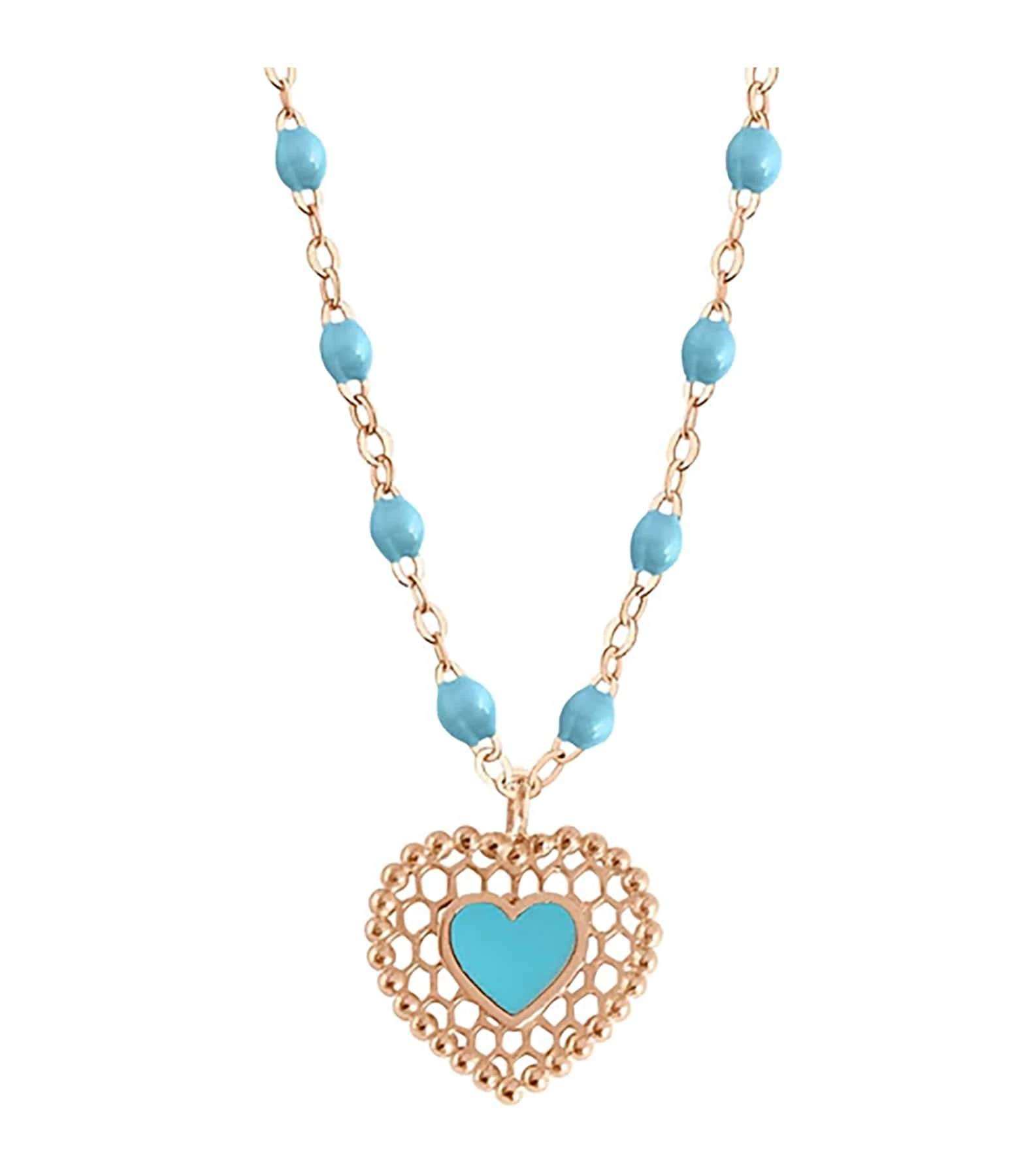 GIGI CLOZEAU Collier Cœur Dentelle Résine Or Rose 1 GIGI CLOZEAU Collier Cœur Dentelle Résine Or Rose