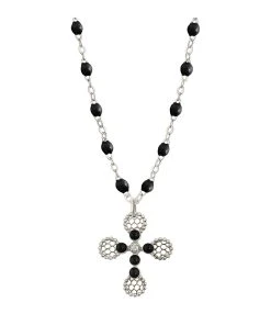 GIGI CLOZEAU Collier Perles Résine Croix Dentelle Diamants Or Blanc
