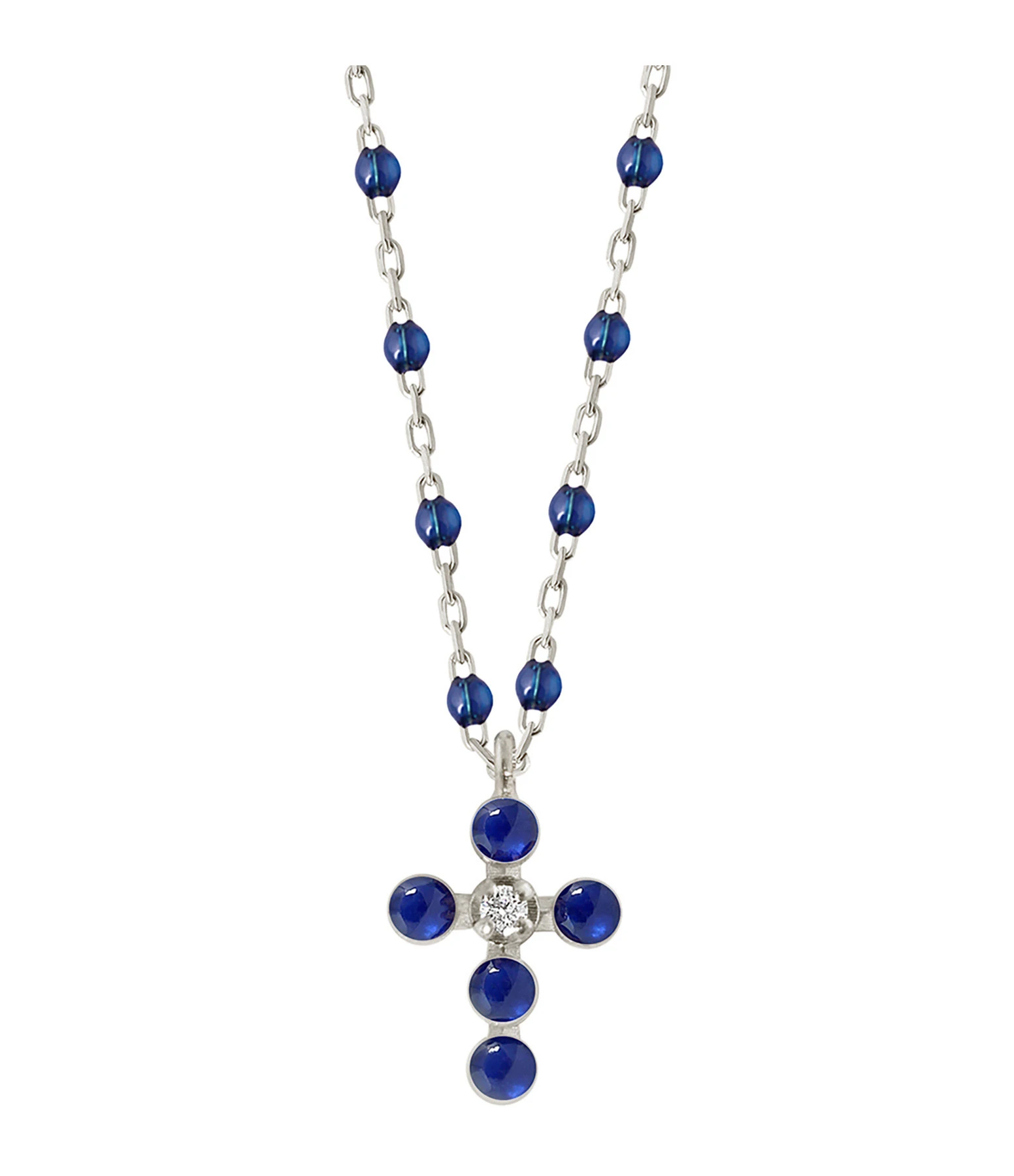 GIGI CLOZEAU Collier Mini Gigi Résine Croix Perlée Diamants Or Blanc 1 GIGI CLOZEAU Collier Mini Gigi Résine Croix Perlée Diamants Or Blanc
