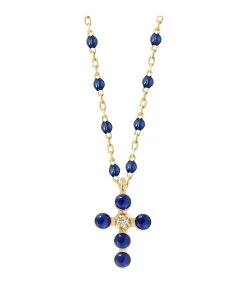 GIGI CLOZEAU Collier Mini Gigi Résine Croix Perlée Diamants Or Jaune