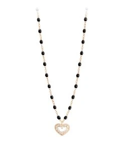 GIGI CLOZEAU Collier Perles Résine Lucky Cœur Suprême Diamants Or Rose