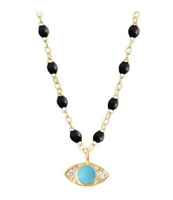 GIGI CLOZEAU Collier Eye Soirée Perles Résine Turquoise Diamants Or Jaune