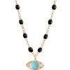 GIGI CLOZEAU Collier Eye Soirée Perles Résine Turquoise Diamants Or Rose