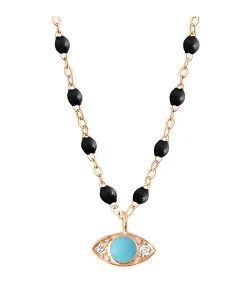 GIGI CLOZEAU Collier Eye Soirée Perles Résine Turquoise Diamants Or Rose