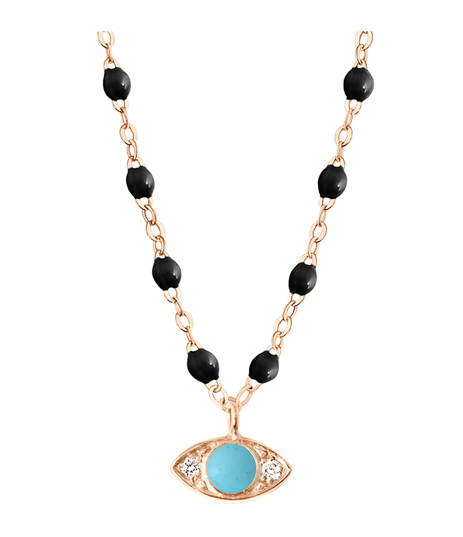 GIGI CLOZEAU Collier Eye Soirée Perles Résine Turquoise Diamants Or Rose 1 GIGI CLOZEAU Collier Eye Soirée Perles Résine Turquoise Diamants Or Rose