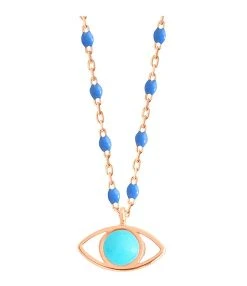 GIGI CLOZEAU Collier Voyage Œil Turquoise Résine Bleuet Or