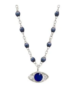 GIGI CLOZEAU Collier Eye Soirée Perles Résine Bleu De Prusse Diamants Or Blanc
