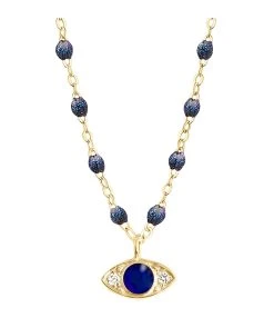 GIGI CLOZEAU Collier Eye Soirée Perles Résine Bleu De Prusse Diamants Or Jaune