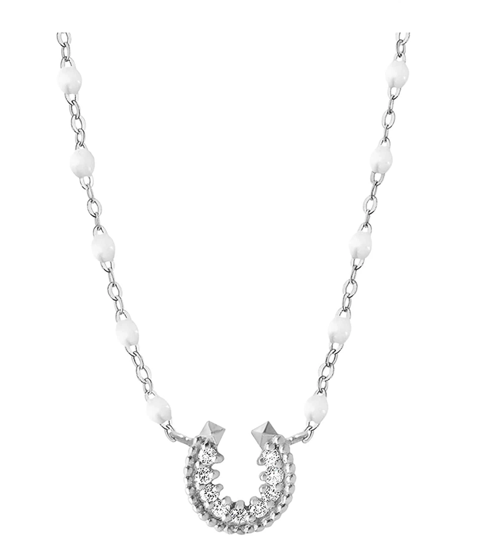 GIGI CLOZEAU Collier Perles Résine Fer à Cheval Diamants Or Blanc 3 GIGI CLOZEAU Collier Perles Résine Fer à Cheval Diamants Or Blanc – Image 3