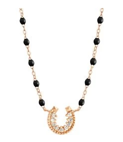 GIGI CLOZEAU Collier Perles Résine Fer à Cheval Diamants Or Rose