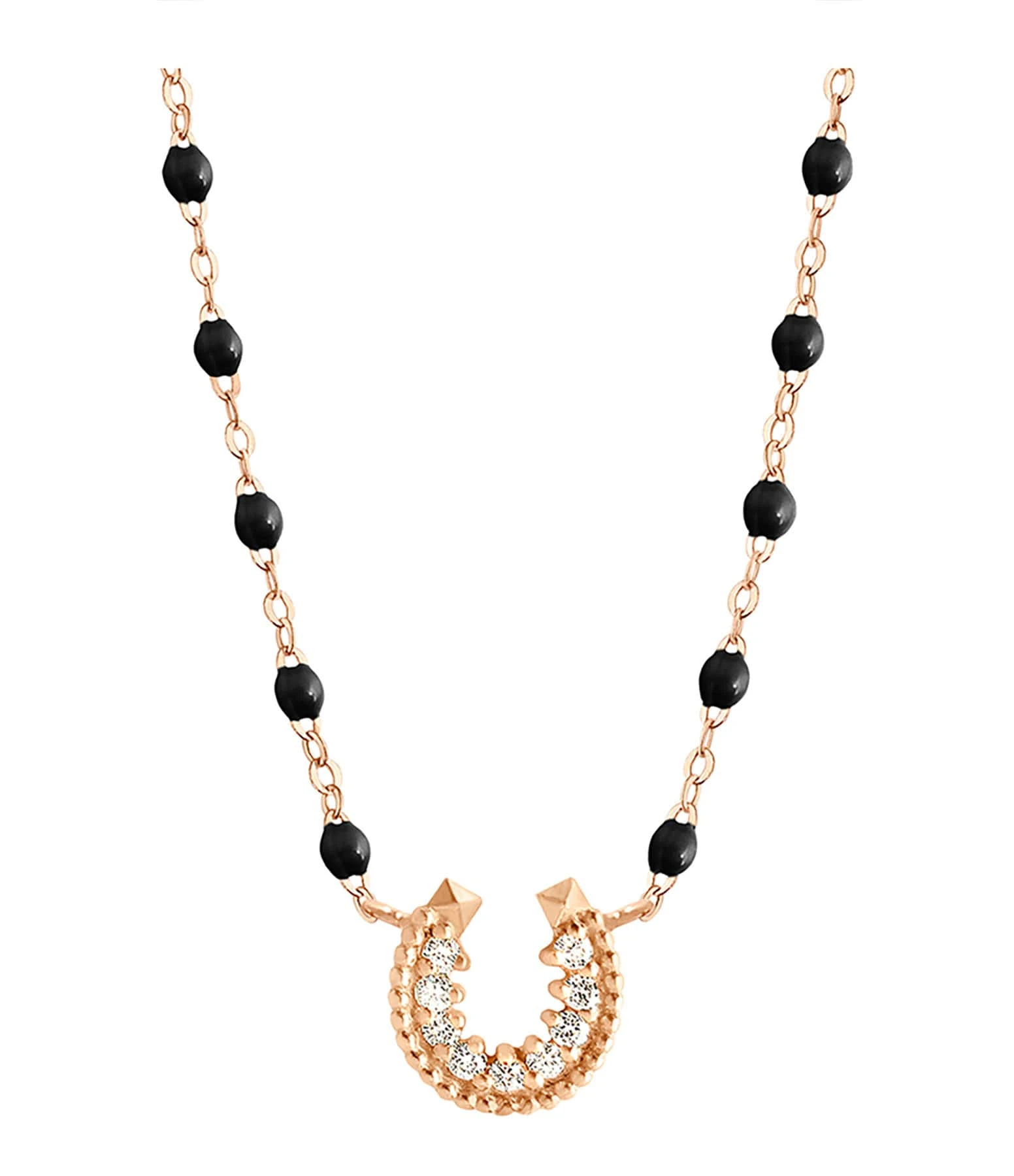 GIGI CLOZEAU Collier Perles Résine Fer à Cheval Diamants Or Rose 1 GIGI CLOZEAU Collier Perles Résine Fer à Cheval Diamants Or Rose