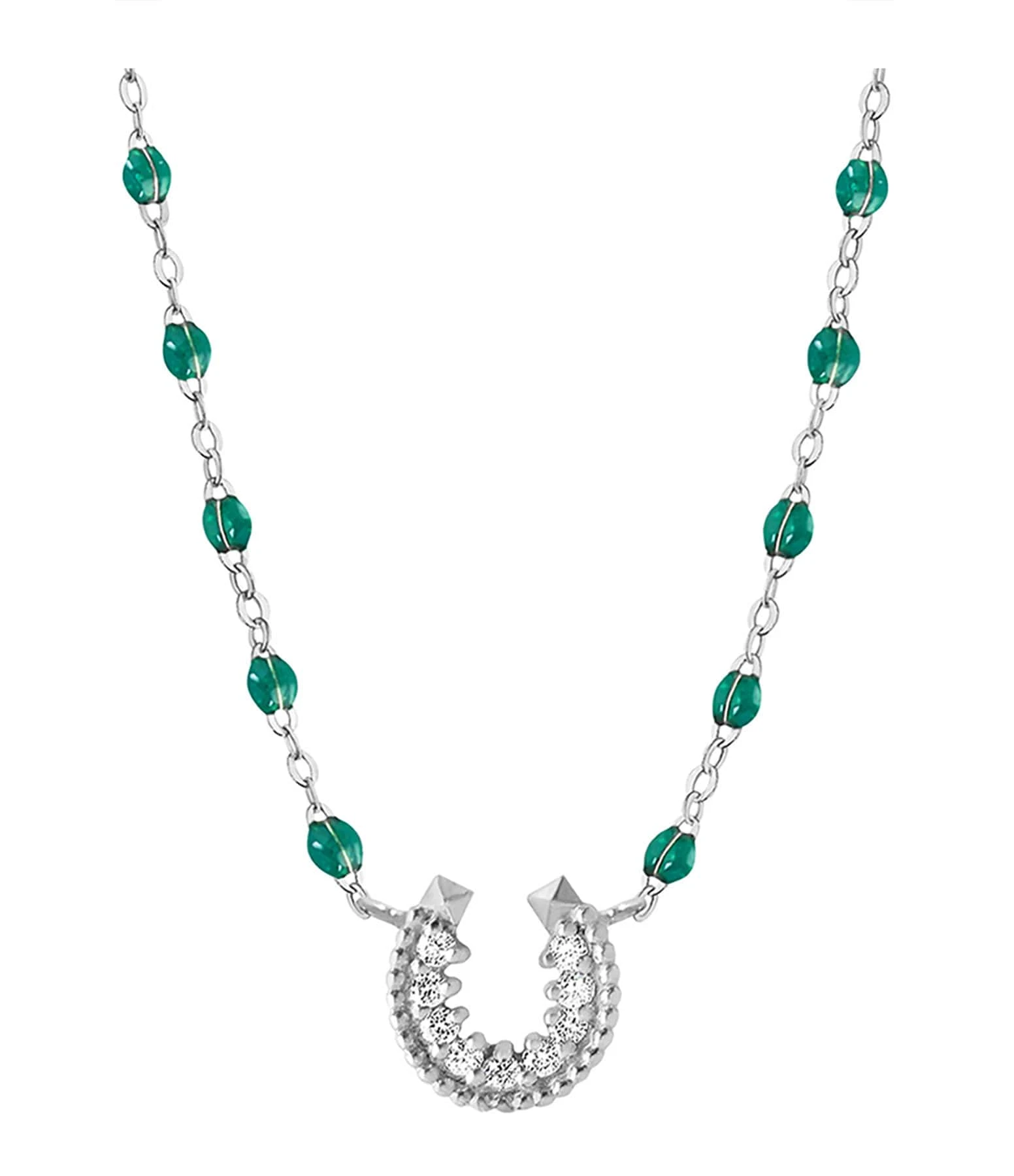 GIGI CLOZEAU Collier Perles Résine Fer à Cheval Diamants Or Blanc 1 GIGI CLOZEAU Collier Perles Résine Fer à Cheval Diamants Or Blanc