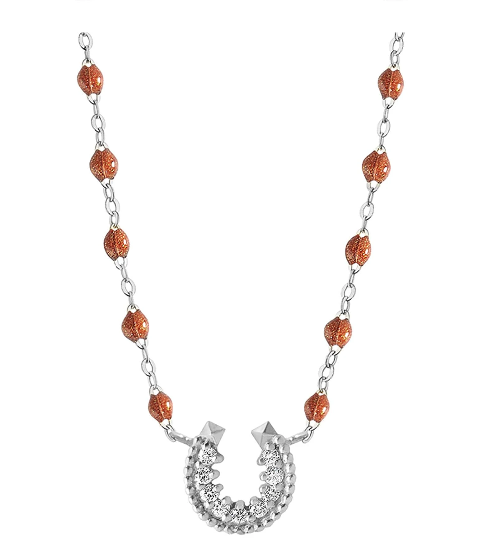 GIGI CLOZEAU Collier Perles Résine Fer à Cheval Diamants Or Blanc 2 GIGI CLOZEAU Collier Perles Résine Fer à Cheval Diamants Or Blanc – Image 2