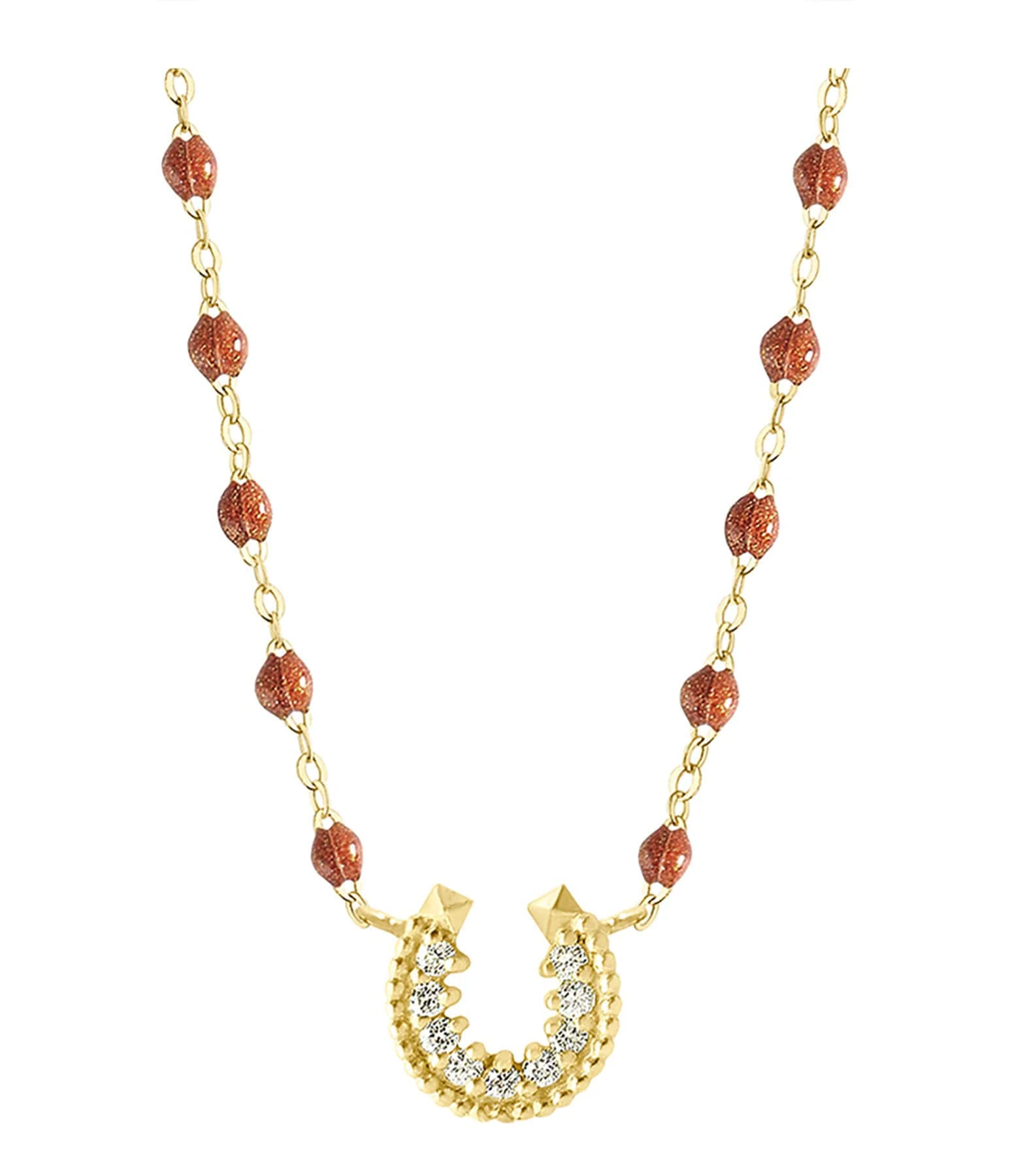 GIGI CLOZEAU Collier Perles Résine Fer à Cheval Diamants Or Jaune 2 GIGI CLOZEAU Collier Perles Résine Fer à Cheval Diamants Or Jaune – Image 2