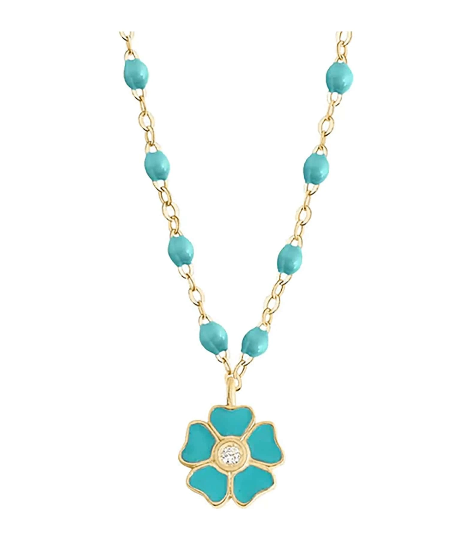 GIGI CLOZEAU Collier Perles Résine Fleur Diamant Or Jaune 3 GIGI CLOZEAU Collier Perles Résine Fleur Diamant Or Jaune – Image 3