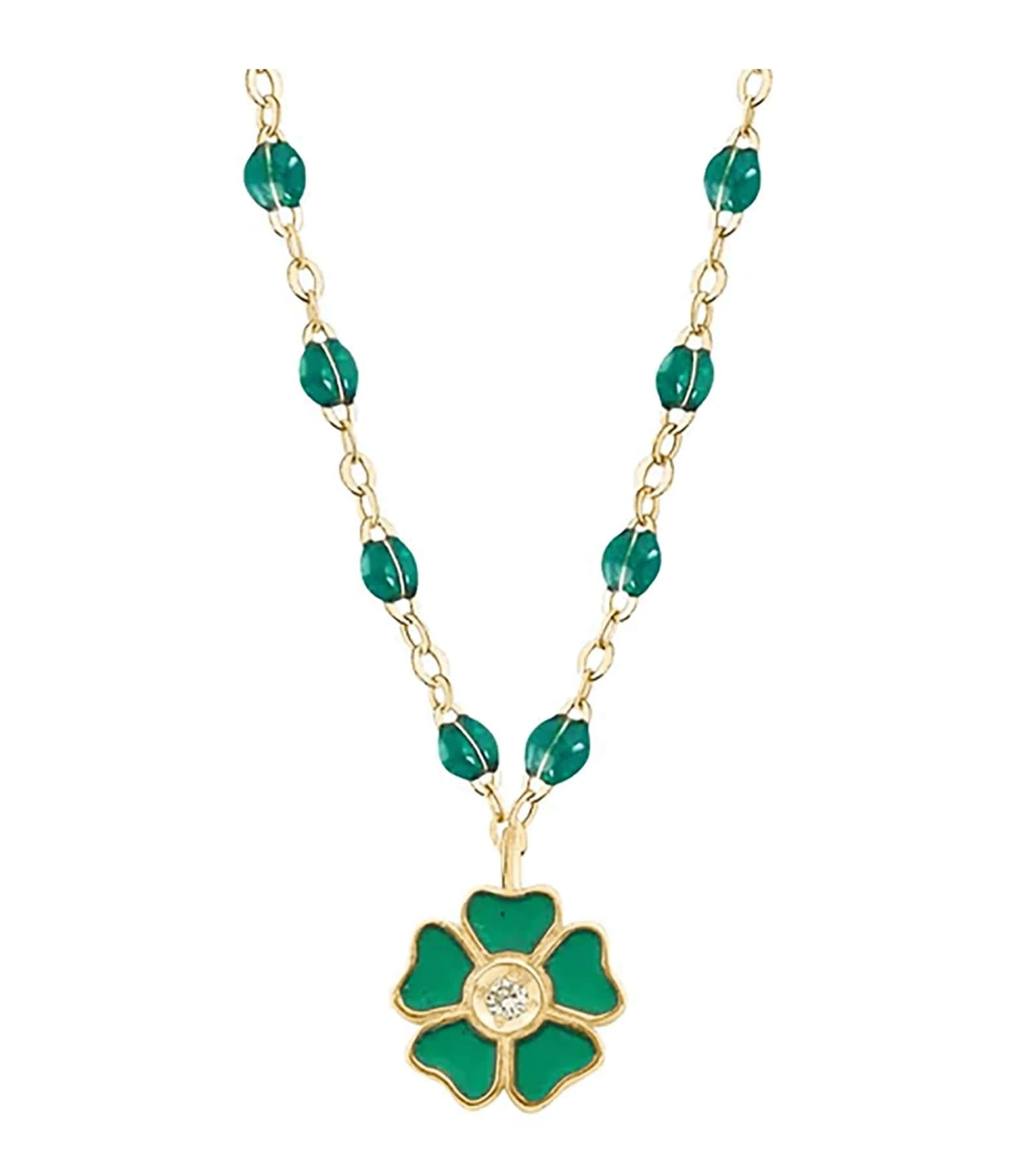 GIGI CLOZEAU Collier Perles Résine Fleur Diamant Or Jaune 1 GIGI CLOZEAU Collier Perles Résine Fleur Diamant Or Jaune