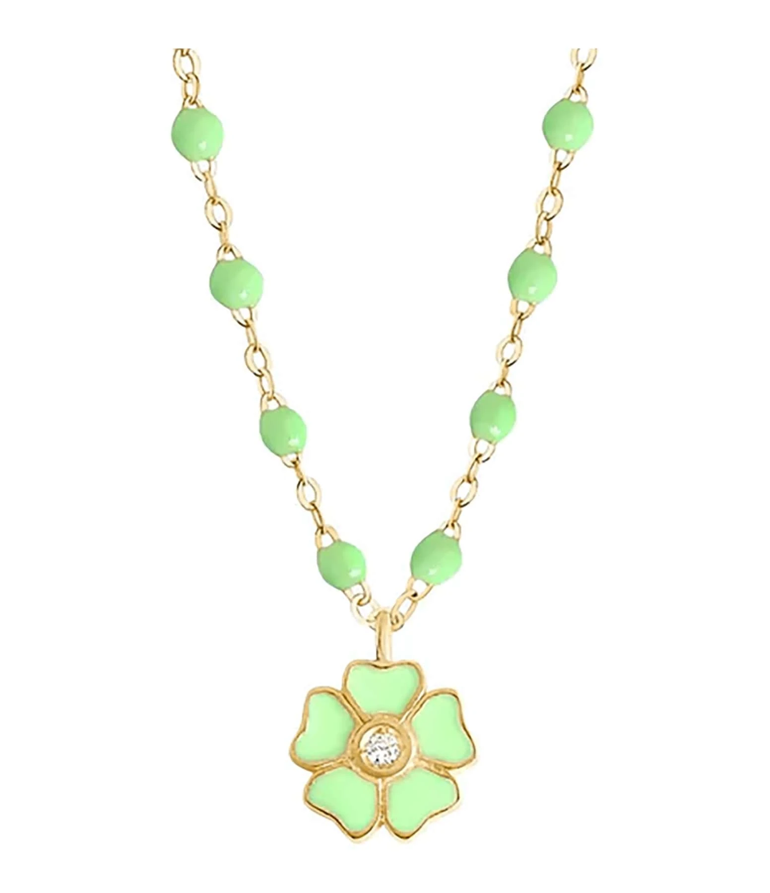 GIGI CLOZEAU Collier Perles Résine Fleur Diamant Or Jaune 2 GIGI CLOZEAU Collier Perles Résine Fleur Diamant Or Jaune – Image 2