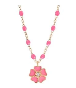 Shaker Jewels Magasin 56 GIGI CLOZEAU Collier Perles Résine Fleur Diamant Or Rose