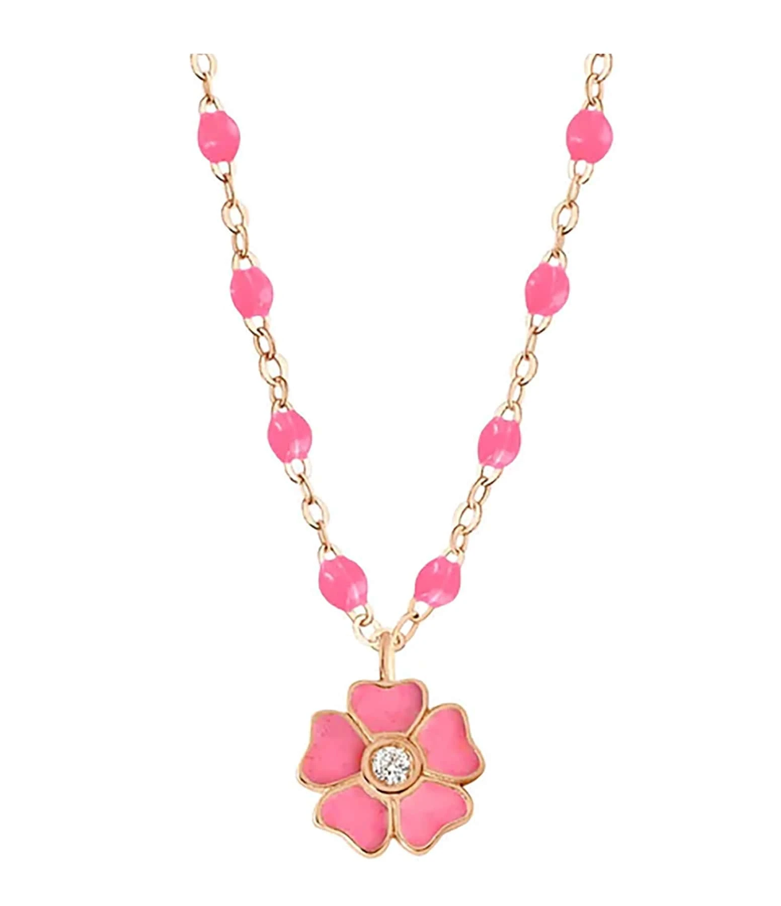 GIGI CLOZEAU Collier Perles Résine Fleur Diamant Or Rose 1 GIGI CLOZEAU Collier Perles Résine Fleur Diamant Or Rose