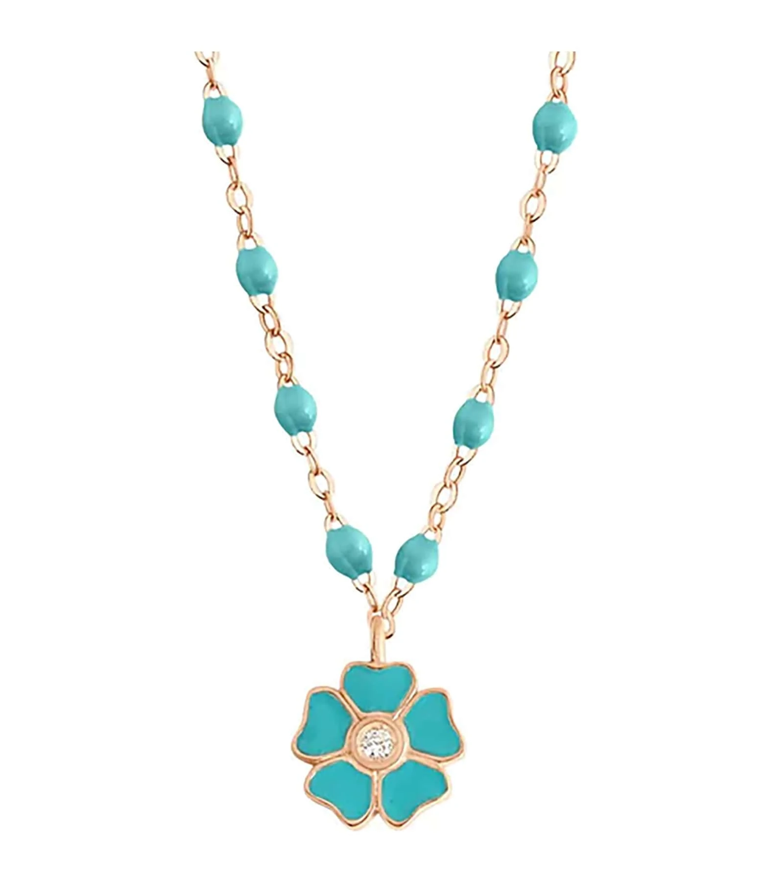 GIGI CLOZEAU Collier Perles Résine Fleur Diamant Or Rose 3 GIGI CLOZEAU Collier Perles Résine Fleur Diamant Or Rose – Image 3