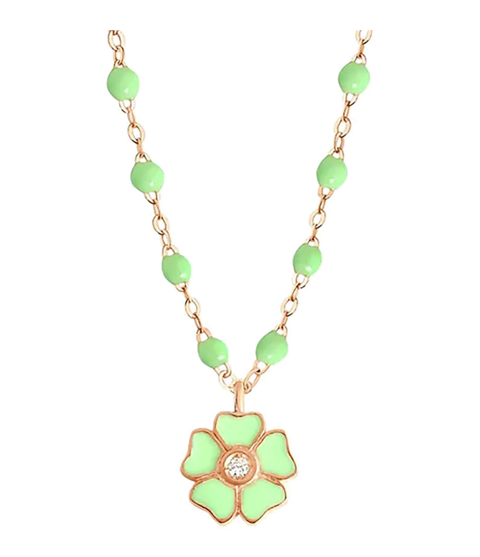 GIGI CLOZEAU Collier Perles Résine Fleur Diamant Or Rose 4 GIGI CLOZEAU Collier Perles Résine Fleur Diamant Or Rose – Image 4