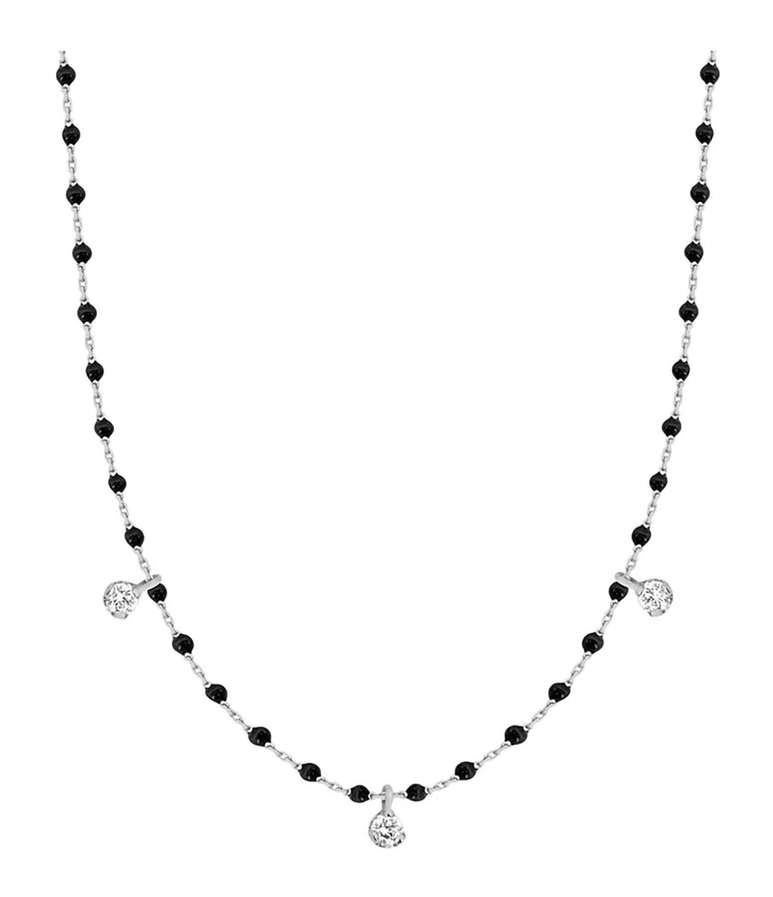 GIGI CLOZEAU Collier 3 Diamants Mini Perles Résine Or 2 GIGI CLOZEAU Collier 3 Diamants Mini Perles Résine Or – Image 2