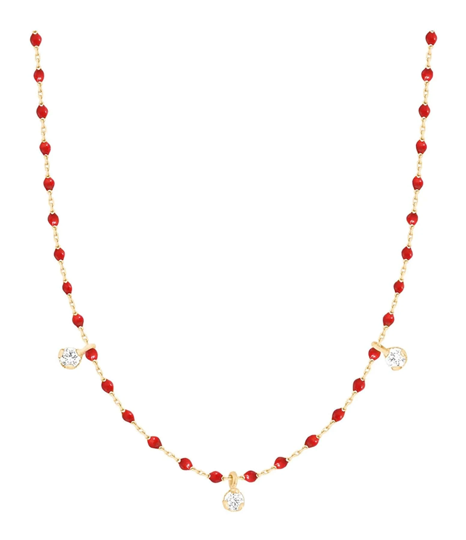 GIGI CLOZEAU Collier 3 Diamants Mini Perles Résine Or 3 GIGI CLOZEAU Collier 3 Diamants Mini Perles Résine Or – Image 3