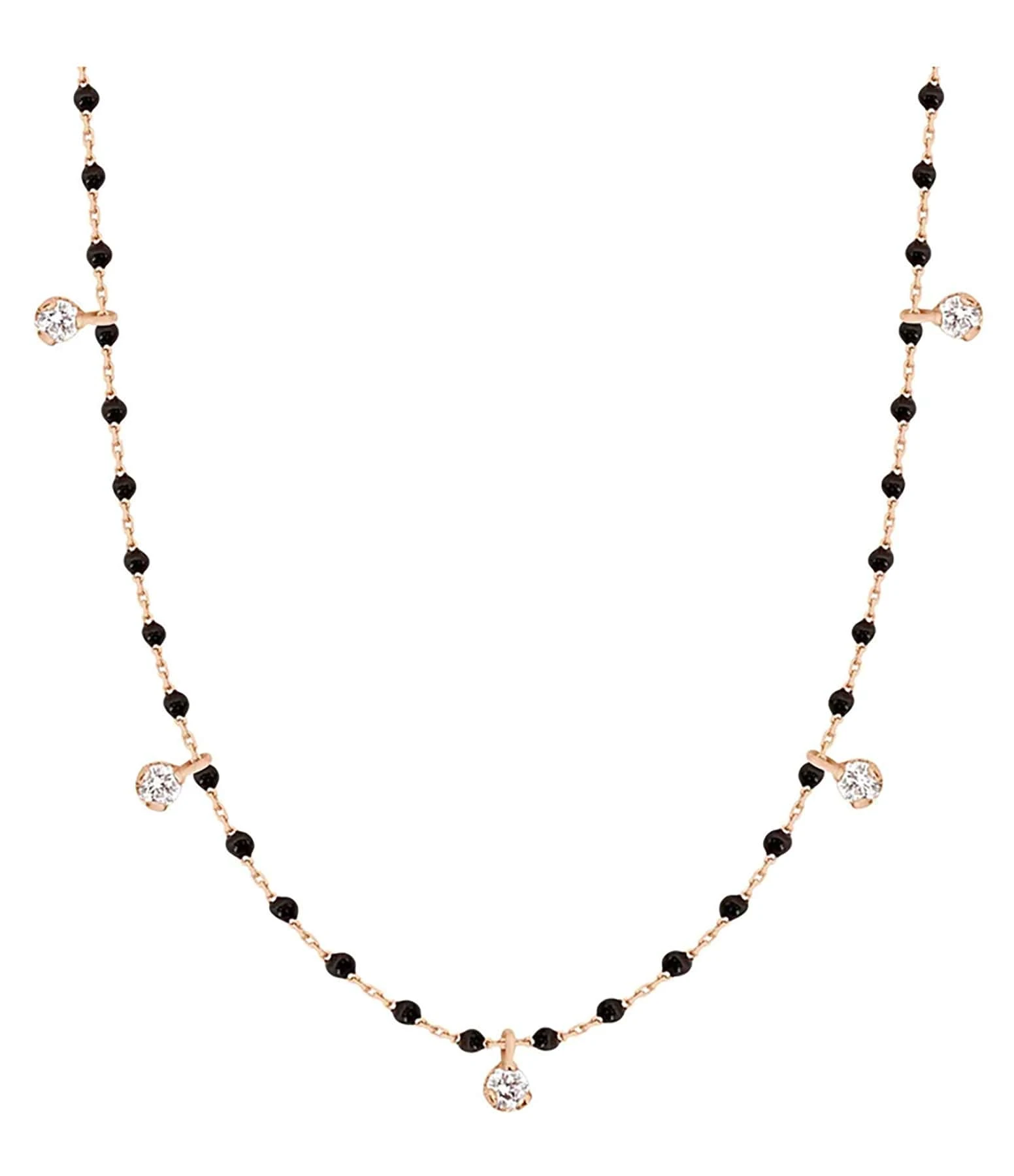 GIGI CLOZEAU Collier 5 Diamants Mini Perles Résine Or 2 GIGI CLOZEAU Collier 5 Diamants Mini Perles Résine Or – Image 2