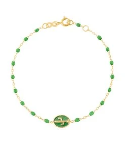 GIGI CLOZEAU Bracelet Cactus Perles Résine Vert Prairie Or Jaune