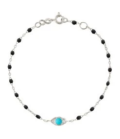 GIGI CLOZEAU Bracelet Eye Soirée Résine Turquoise Diamants Or Blanc