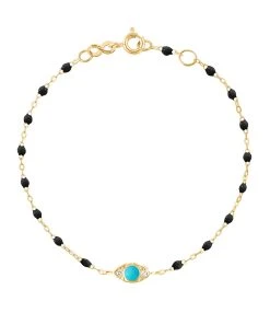 GIGI CLOZEAU Bracelet Eye Soirée Résine Turquoise Diamants Or Jaune
