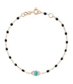 GIGI CLOZEAU Bracelet Eye Soirée Résine Turquoise Diamants Or Rose