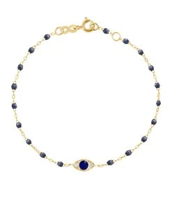 GIGI CLOZEAU Bracelet Eye Soirée Résine Bleu De Prusse Diamants Or Jaune