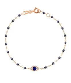 GIGI CLOZEAU Bracelet Eye Soirée Résine Bleu De Prusse Diamants Or Rose