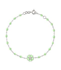 GIGI CLOZEAU Bracelet Perles Résine Fleur Diamant Or Blanc
