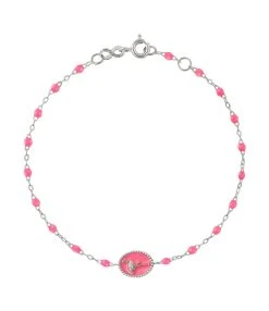 GIGI CLOZEAU Bracelet Flamant Rose Perles Résine Rose Fluo Or Blanc