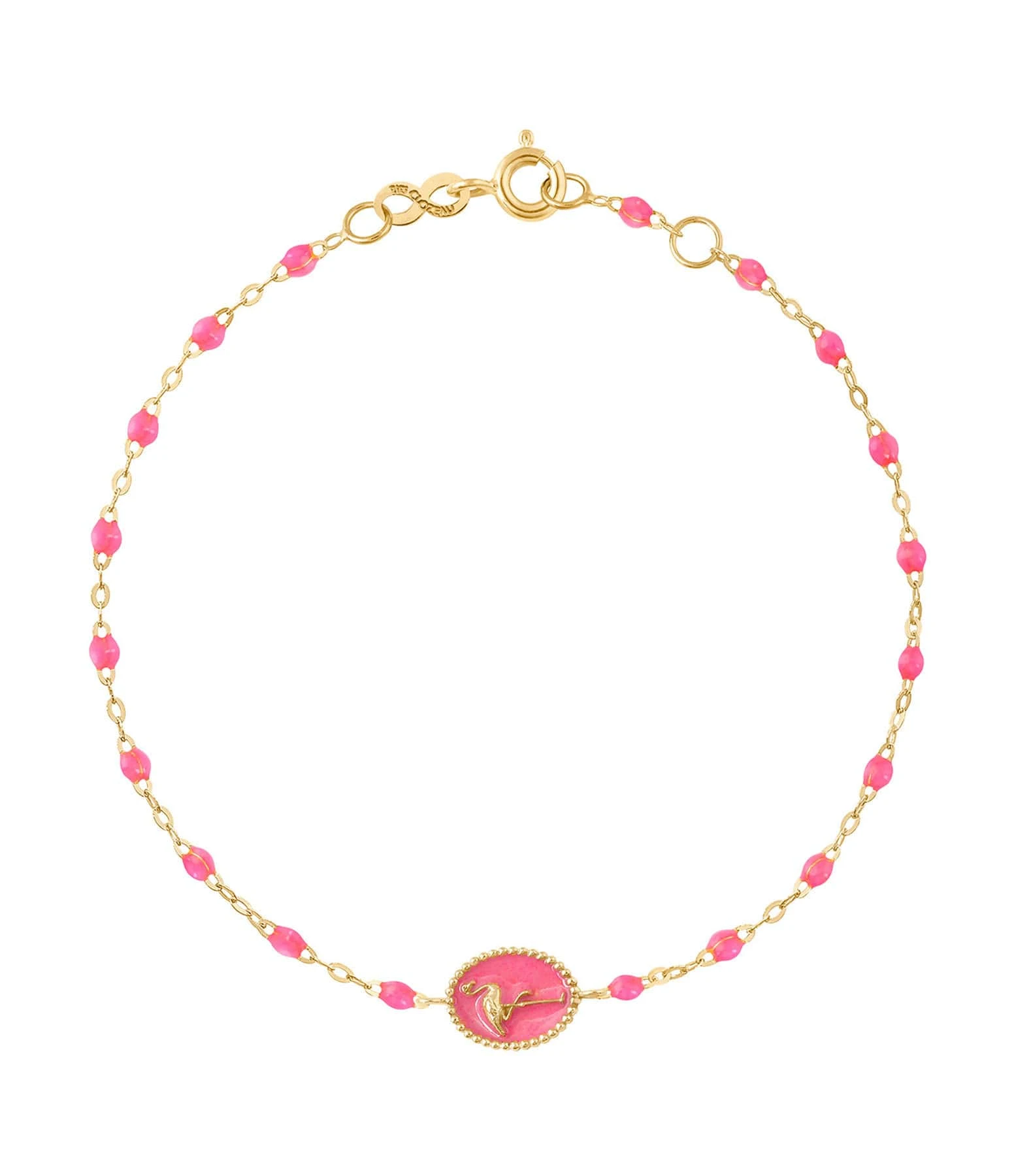 GIGI CLOZEAU Bracelet Flamant Rose Perles Résine Rose Fluo Or Jaune 1 GIGI CLOZEAU Bracelet Flamant Rose Perles Résine Rose Fluo Or Jaune