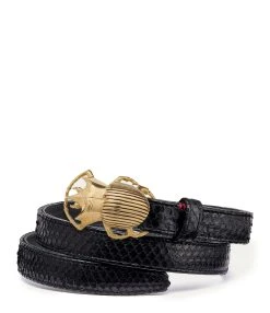 Claris Virot Ceinture Baby Scarabée Doré Python Noir