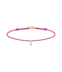 LA BRUNE & LA BLONDE Bracelet BB Diamant Brillant Cordon Rose Fluo Or Rose