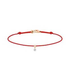 LA BRUNE & LA BLONDE Bracelet BB Diamant Brillant Cordon Rouge Or Rose