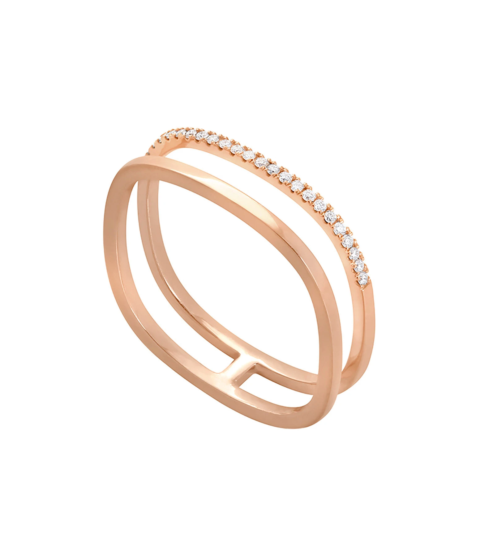 VANRYCKE Bague Charlie Double Semi-Pavée Diamants Or Rose 3 VANRYCKE Bague Charlie Double Semi-Pavée Diamants Or Rose – Image 3