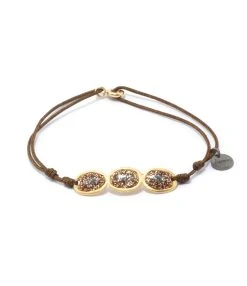 LSONGE Bracelet Cordon Éclat XS 3 Médailles Taupe